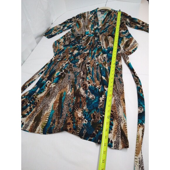 Glamour Womens 3/4 Sleeve Dress Size 12 belt/tie animal leopard cheetah stretch - Picture 7 of 10